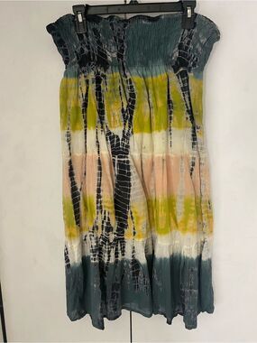 Sassy Doll Striped Tie-Dye A-Line Long Skirt Gray Yellow Peach XL Artsy Smocked